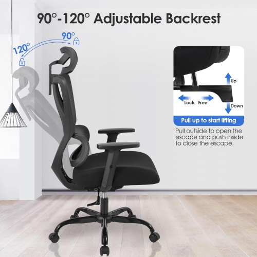 Ergonomic Mesh Office Chair, High Back Executive Computer Desk Chair Comfy Reclining Chair with Adjustable Headrest and Lumbar Support