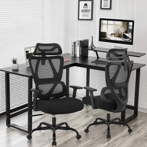 Ergonomic Mesh Office Chair, High Back Executive Computer Desk Chair Comfy Reclining Chair with Adjustable Headrest and Lumbar Support