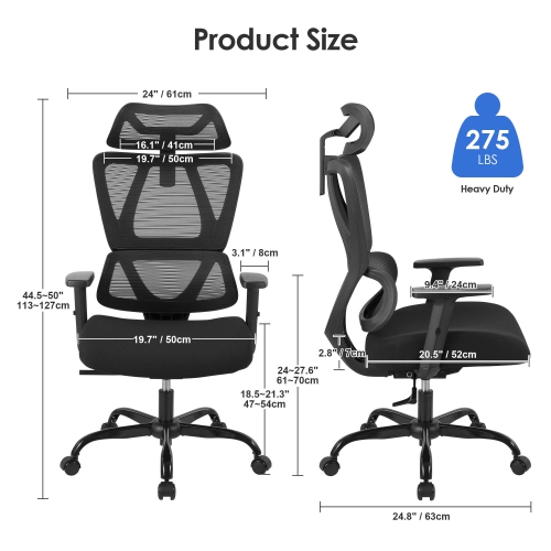 Ergonomic Mesh Office Chair, High Back Executive Computer Desk Chair Comfy Reclining Chair with Adjustable Headrest and Lumbar Support