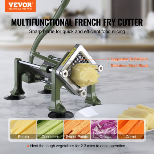 VEVOR French Fry Cutter, Potato Slicer with 1/2-Inch and 3/8-Inch Stainless Steel Blades, Manual Potato Cutter Chopper with Suction Cups, Great for