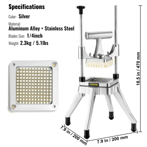 VEVOR Commercial Vegetable Fruit Chopper 1/4" Blade Heavy Duty Professional Food Dicer Kattex French Fry Cutter Onion Slicer Stainless Steel for