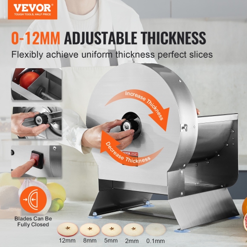 VEVOR Electric Vegetable Slicer, 0-0.5"/0-12mm Thickness Adjustable Commercial Slicer Machine, Convertible to Manual, Stainless Steel Food Cutter