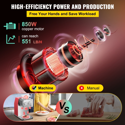 VEVOR 850W Commercial Meat Cutting Machine, 551 Lbs/H Meat Shredding Machine,3.5mm Blade Electric Meat Cutter, Stainless Steel Restaurant Food