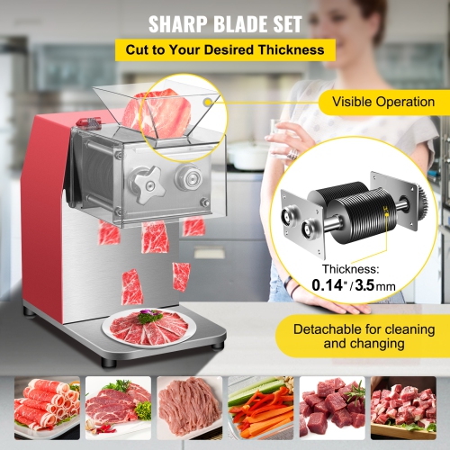 VEVOR 850W Commercial Meat Cutting Machine, 551 Lbs/H Meat Shredding Machine,3.5mm Blade Electric Meat Cutter, Stainless Steel Restaurant Food