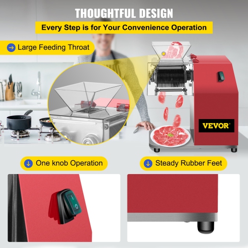 VEVOR 850W Commercial Meat Cutting Machine, 551 Lbs/H Meat Shredding Machine,3.5mm Blade Electric Meat Cutter, Stainless Steel Restaurant Food