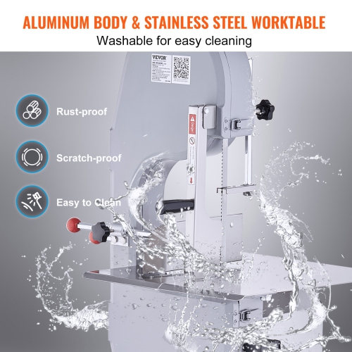 VEVOR 1500W Commercial Electric Meat Bandsaw, Stainless Steel Vertical Bone Sawing Machine, Workbeach 19.3" x 15", 0.16-7.9 Inch Cutting Thickness,