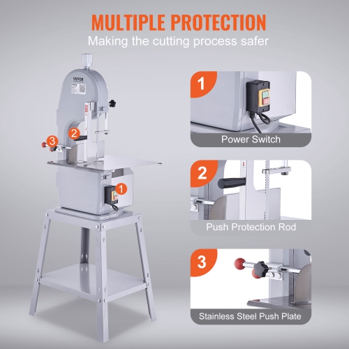 VEVOR 1500W Commercial Electric Meat Bandsaw, Stainless Steel Vertical Bone Sawing Machine, Workbeach 19.3" x 15", 0.16-7.9 Inch Cutting Thickness,