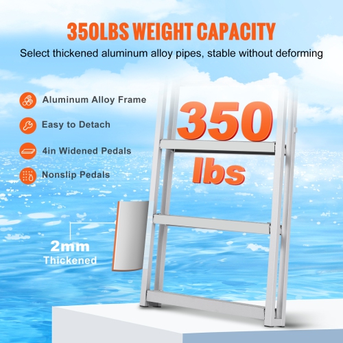 VEVOR 4 Steps Dock Ladder, 350 lbs Load Capacity, Aluminum Alloy Pontoon Boat Ladder with 55.1''-67.1'' Height, 4'' Wide Step & Rubber Mat, for