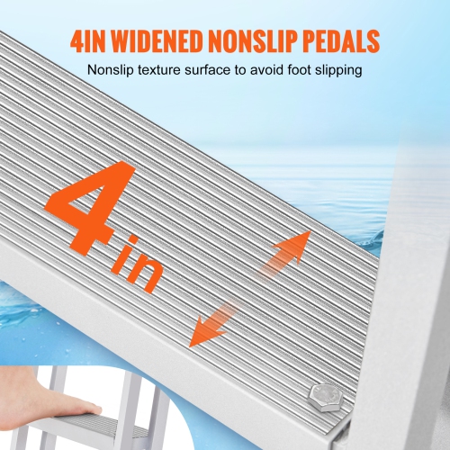 VEVOR 4 Steps Dock Ladder, 350 lbs Load Capacity, Aluminum Alloy Pontoon Boat Ladder with 55.1''-67.1'' Height, 4'' Wide Step & Rubber Mat, for