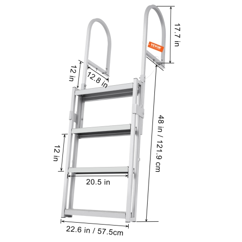 VEVOR 4 Steps Dock Ladder, 350 lbs Load Capacity, Aluminum Alloy Pontoon Boat Ladder with 55.1''-67.1'' Height, 4'' Wide Step & Rubber Mat, for