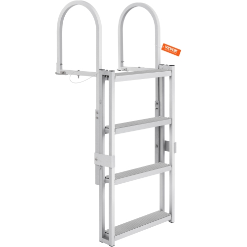 VEVOR 4 Steps Dock Ladder, 350 lbs Load Capacity, Aluminum Alloy Pontoon Boat Ladder with 55.1''-67.1'' Height, 4'' Wide Step & Rubber Mat, for