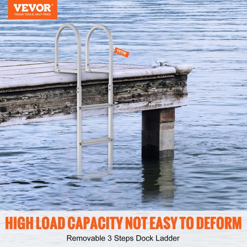 VEVOR 3 Steps Dock Ladder, Removable , 500 lbs Load Capacity, Aluminum Alloy Pontoon Boat Ladder with 3.1'' Wide Step & Nonslip Rubber Mat, for