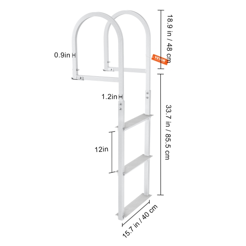 VEVOR 3 Steps Dock Ladder, Removable , 500 lbs Load Capacity, Aluminum Alloy Pontoon Boat Ladder with 3.1'' Wide Step & Nonslip Rubber Mat, for