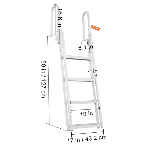 VEVOR 4 Steps Dock Ladder Flip Up, 350lbs Load Capacity, Aluminum Pontoon Boat Ladder with 4" Wide Step & Nonslip Rubber Mat,Swimm Step Ladder for
