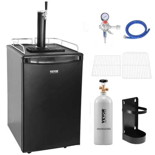 VEVOR  32°F- 50°F Temperature Control Beer Kegerator, Single Tap Draft Beer Dispenser, Full Size Keg Refrigerator \w Shelves, Co2 Cylinder, Holds
