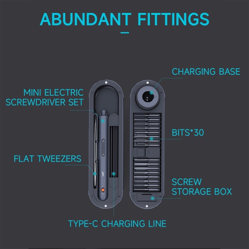 Rechargeable Mini Electric Screwdriver, 0.35N.m Torque, 30 Magnetic Drill Bits, 360° LED Lighting, Magnetic Storage, Perfect for Phone, Camera,