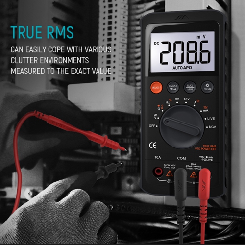 Digital Multimeter Tester, 6000 Counts, DC/AC Voltmeter, Measures Voltage, Current, Resistance, Continuity & Diodes, Auto Range, Ideal for Household