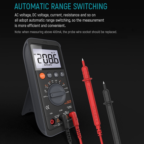 Digital Multimeter Tester, 6000 Counts, DC/AC Voltmeter, Measures Voltage, Current, Resistance, Continuity & Diodes, Auto Range, Ideal for Household