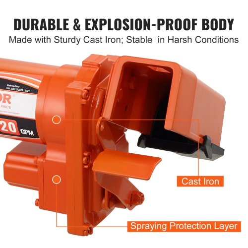 VEVOR 1/4 HP Fuel Transfer Pump, 12V DC 20 GPM, High Flow Cast Iron Gasoline Extractor Pump with Fuel Collection Box Design for Gasoline, Diesel,