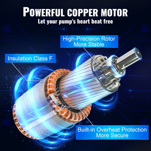 Pompe submersible à puits profond VEVOR 0,5&nbsp;HP, 230&nbsp;V/60&nbsp;Hz, tête 167&nbsp;pi 28&nbsp;gpm, avec cordon électrique 33&nbsp;pi, 4 pompes