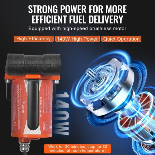 VEVOR 1/6 HP Fuel Transfer Pump, 12V DC 8 GPM, Portable Electric Diesel Transfer Pump with Auto Shut-Off Fuel Nozzle, Long Inlet & Outlet Hose for