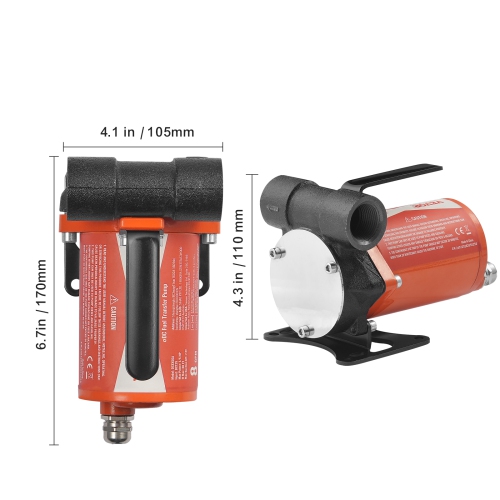 VEVOR 1/6 HP Fuel Transfer Pump, 12V DC 8 GPM, Portable Electric Diesel Transfer Pump with Auto Shut-Off Fuel Nozzle, Long Inlet & Outlet Hose for