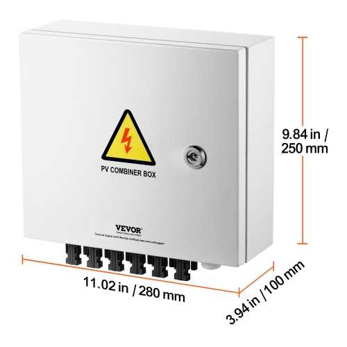 VEVOR 6 String PV Combiner Box, Solar Combiner Box with 15A Rated Current Fuse 125A Circuit Breaker Lightning Arrester and Solar Connector, for On /