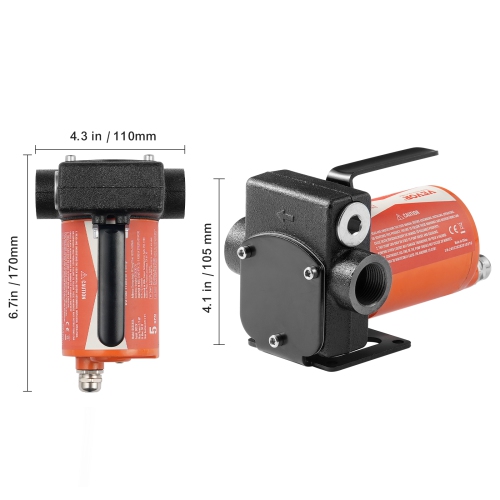 VEVOR 1/10 HP Fuel Transfer Pump, 12V DC 5.3 GPM, Portable Electric Diesel Transfer Pump with Auto Shut-Off Fuel Nozzle, Long Inlet & Outlet Hose for