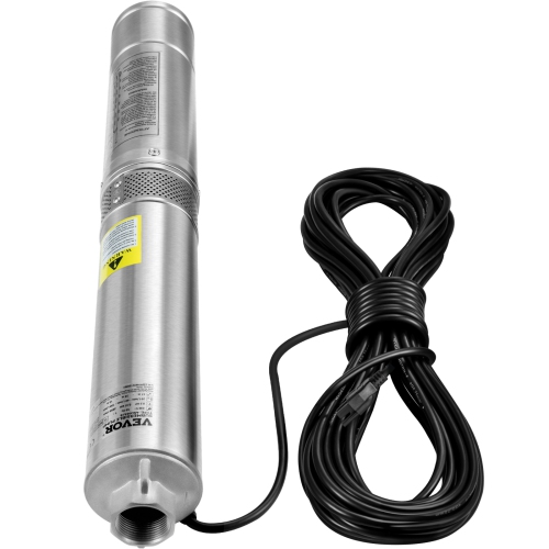 VEVOR 0.5HP Deep Well Submersible Pump, 115V/60Hz, 28gpm Flow 167ft Head, with 33ft Electric Cord, 4 Stainless Steel Water Pumps for Industrial,