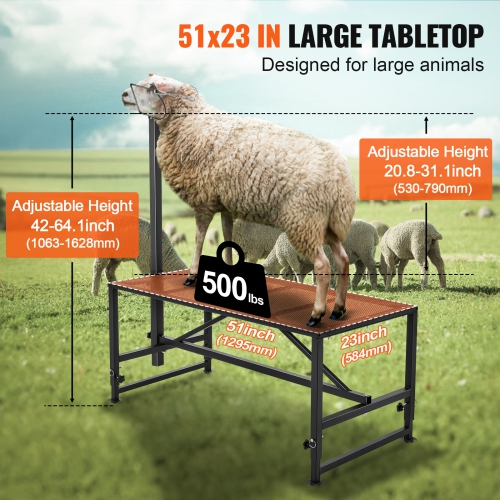 VEVOR 51x23 inch Goat & Sheep Stand, Metal Livestock Milking and Shearing Stand 21" to 33" Adjustable Height, with Headpiece and Nose Loop, 500lbs