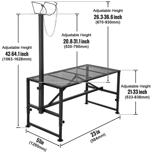 VEVOR 51x23 inch Goat & Sheep Stand, Metal Livestock Milking and Shearing Stand 21" to 33" Adjustable Height, with Headpiece and Nose Loop, 500lbs