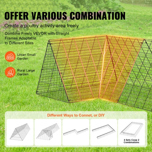 VEVOR 2 Sets Chicken Tunnels, 287 x 78.7 x 24.2 inch(LxWxH) Chicken Tunnels for Yard, Portable Chicken Tunnels for Outside with Corner Frames,