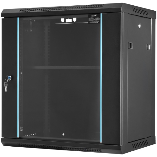 VEVOR 12U Wall-Mounted Server Network Cabinet, 15.5'' Depth, Secure Rack Enclosure, Supports up to 200 lbs, Lockable Glass Door & Sides, Ideal for IT