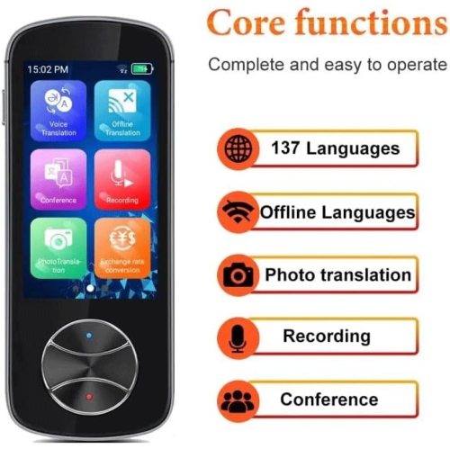 Multi-language two-way real-time offline recording and photo translation portable translation pen - black