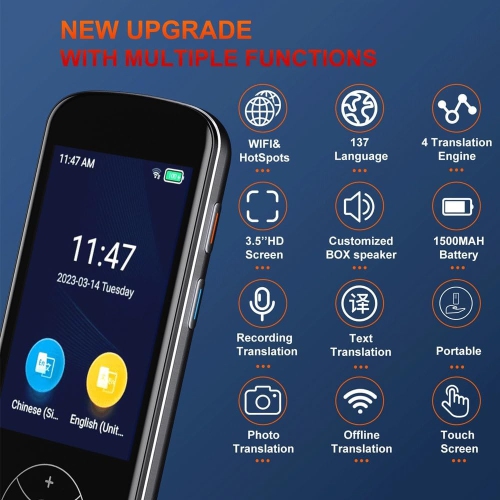 Traducteur multilingue Bouton tactile Enregistrement photo Stylo de traduction