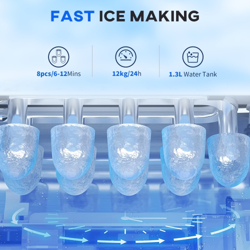 HOMCOM Portable Ice Maker Countertop with Handle, Self Cleaning Ice Maker Machine with Scoop and Basket, 26lbs/24Hrs, 9 Cubes Ready in 6 Mins for