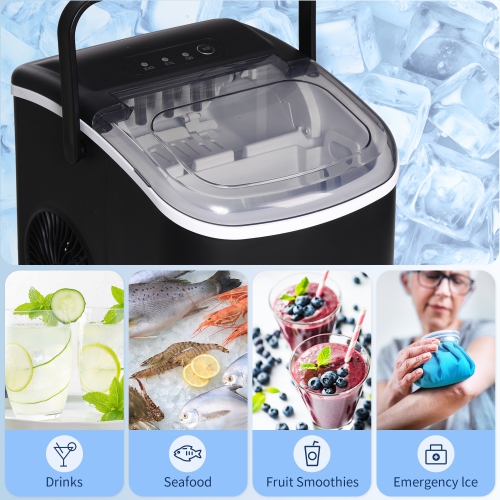 HOMCOM Portable Ice Maker Countertop with Handle, Self Cleaning Ice Maker Machine with Scoop and Basket, 26lbs/24Hrs, 9 Cubes Ready in 6 Mins for