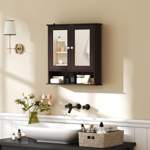kleankin Medicine Cabinet, Wall-Mounted Bathroom Mirror Cabinet with Double Doors, Open Shelf, and Adjustable Shelf, Modern Bathroom Wall Cabinet,