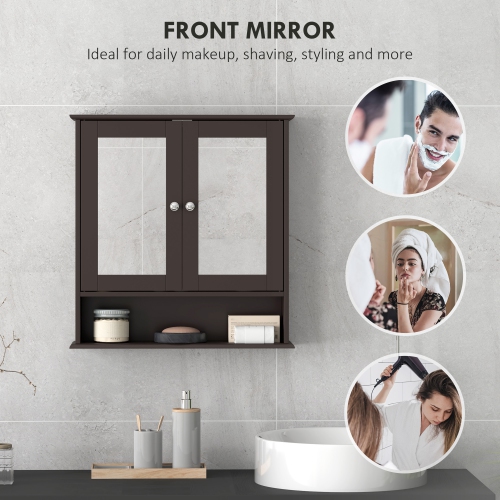 kleankin Medicine Cabinet, Wall-Mounted Bathroom Mirror Cabinet with Double Doors, Open Shelf, and Adjustable Shelf, Modern Bathroom Wall Cabinet,