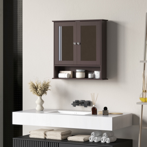kleankin Medicine Cabinet, Wall-Mounted Bathroom Mirror Cabinet with Double Doors, Open Shelf, and Adjustable Shelf, Modern Bathroom Wall Cabinet,