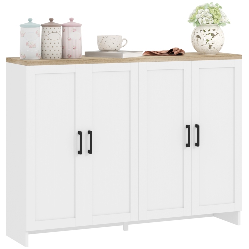 HOMCOM  Modern Buffet Cabinet With Storage, 47" Narrow Sideboard, Kitchen Storage Cabinet With 4 Shaker Doors And Adjustable Shelves In White