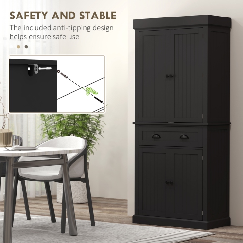 HOMCOM 71" Pantry Cabinet with LED Motion Sensor Light, Freestanding Kitchen Pantry with 6 Spice Racks, Drawer and Adjustable Shelves, Tall Buffet