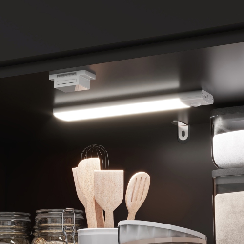 HOMCOM 71" Pantry Cabinet with LED Motion Sensor Light, Freestanding Kitchen Pantry with 6 Spice Racks, Drawer and Adjustable Shelves, Tall Buffet