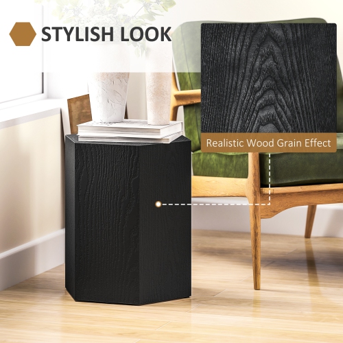 HOMCOM Concrete Finish Side Table, Lightweight Accent Table, 17" Patio Hexagonal Stump End Table with 4 Adjustable Feet for Indoor, Outdoor, Black
