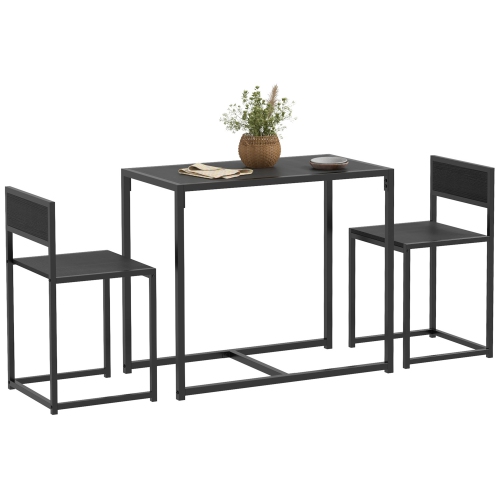 HOMCOM Dining Table Set for 2, Kitchen Table and Chairs for Small Space, Industrial Dining Set for Dining Room, Breakfast Nook, Black