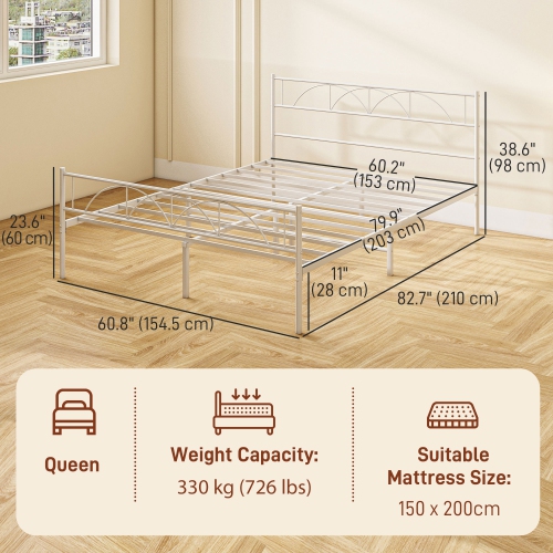 HOMCOM Queen Bed Frame, Metal Platform Bed Frame with Headboard and Footboard, Steel Slat Support, Underbed Storage, No Box Spring Needed, Easy
