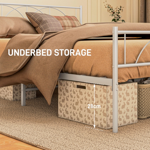 HOMCOM Queen Bed Frame, Metal Platform Bed Frame with Headboard and Footboard, Steel Slat Support, Underbed Storage, No Box Spring Needed, Easy