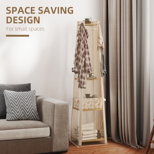 Support à vêtements avec rangement de HOMCOM, porte-vêtements autonome avec 8 crochets et tablette à 3 niveaux pour chambre, entrée, couloir, chêne