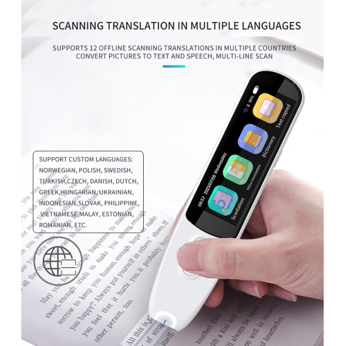 Stylo de numérisation de traduction, numériseur à stylet multifonction en temps réel avec écran tactile LCD, prend en charge 12 langues ​​Traduction