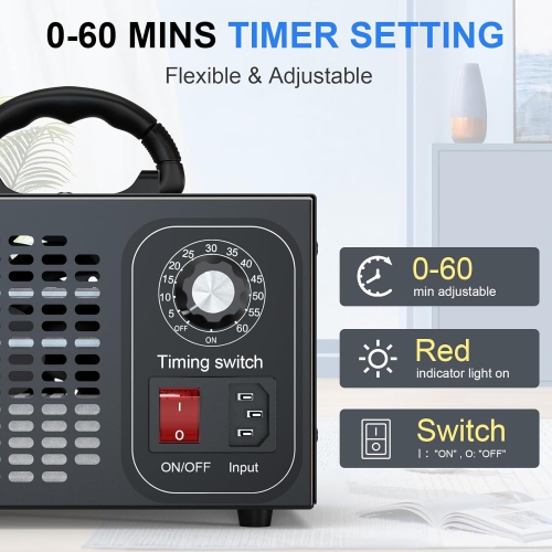 60,000mg/h Ozone Generator – 60g/h Output, Suitable for 120m2 Space | Removes Odors, Mold, etc. | Timing Energy Saving, Air Purifier Home Armored